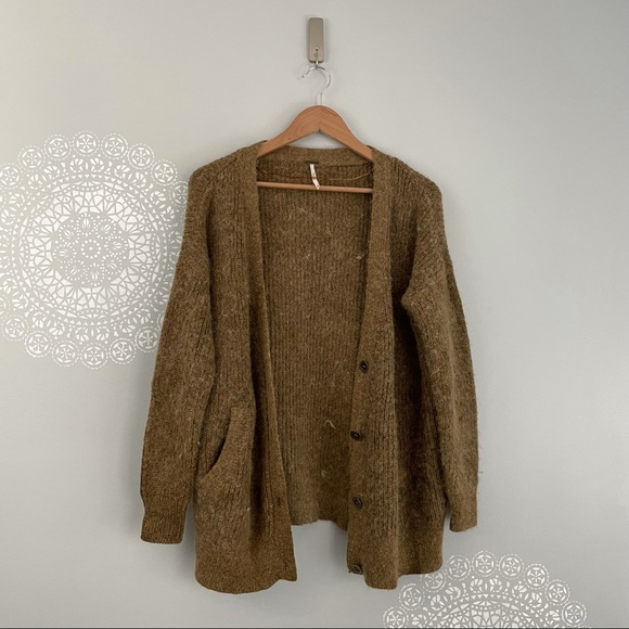 Free People Sweaters - Free People Tan Brown Wool Blend Button Front Cardigan Sweater Size XS